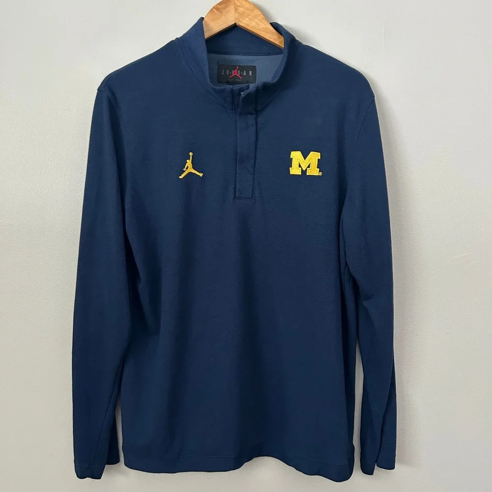 Michigan Wolverines‎ Jordan Pullover Mens L Navy Blue Dri-FIT 1/4 Zip NCAA